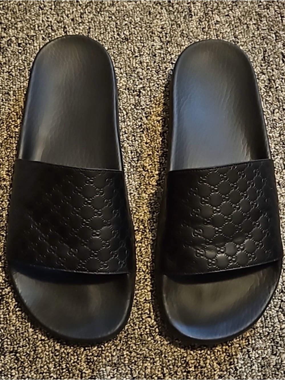 Authentic Gucci Black Embossed Leather Slides Size 41